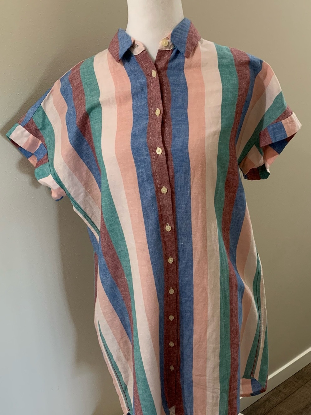 Madewell Multicolor Striped Tee — Pink, Teal, Blue